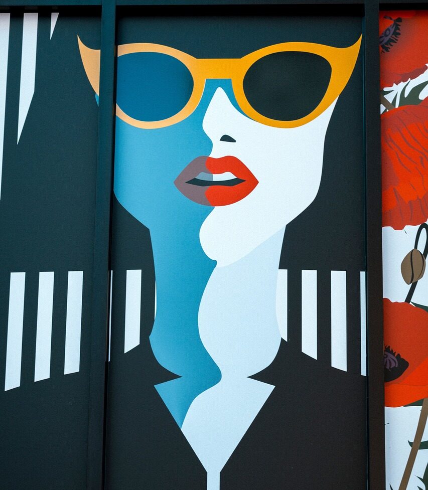 pop art, girl, eyeglasses, wall, blue art, blue wall, pop art, pop art, pop art, pop art, pop art